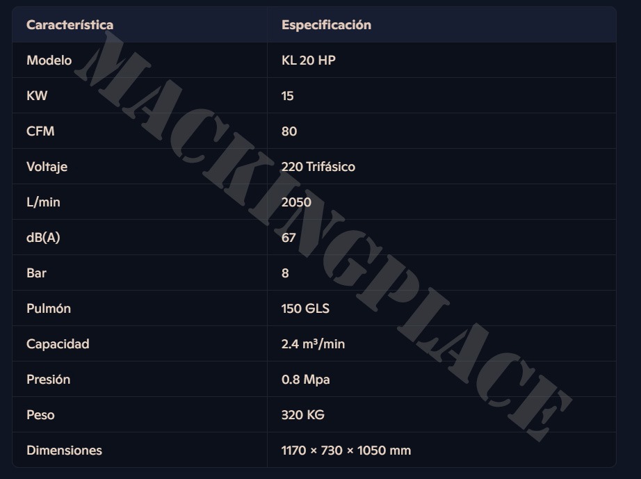 Miniatura de Compresor de Tornillo KL 20HP